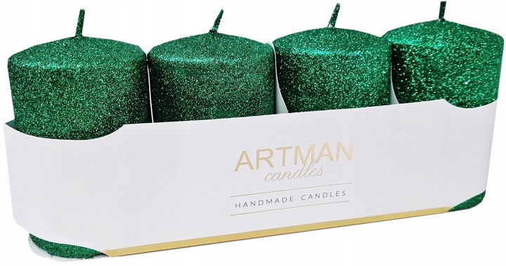 Świece 4-pack brokat zieleń