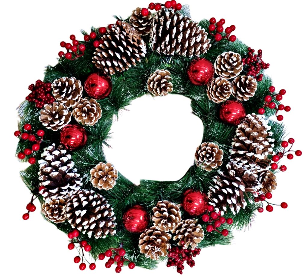 Wianek świąteczny szyszka sztuczny 9262 60cm czerwony