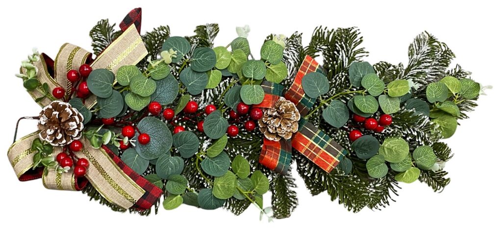 Świąteczny stroik podłużny 21116 55x25cm kokarda beżowa