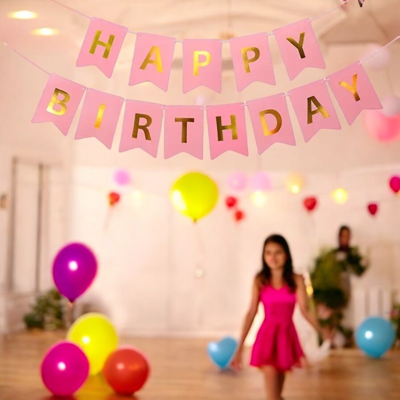 Girlanda Happy Birthday różowa - obrazek 5
