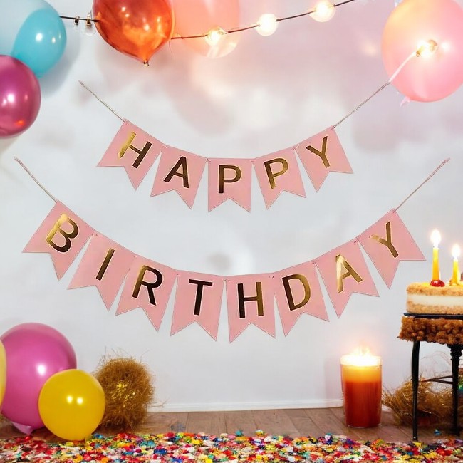 Girlanda Happy Birthday różowa - obrazek 6
