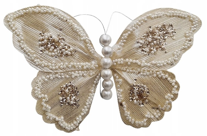 MOTYL PERŁY 28cm 259153-5 CHOINKA OZDOBA STROIK NA WESELE DEKORACJE