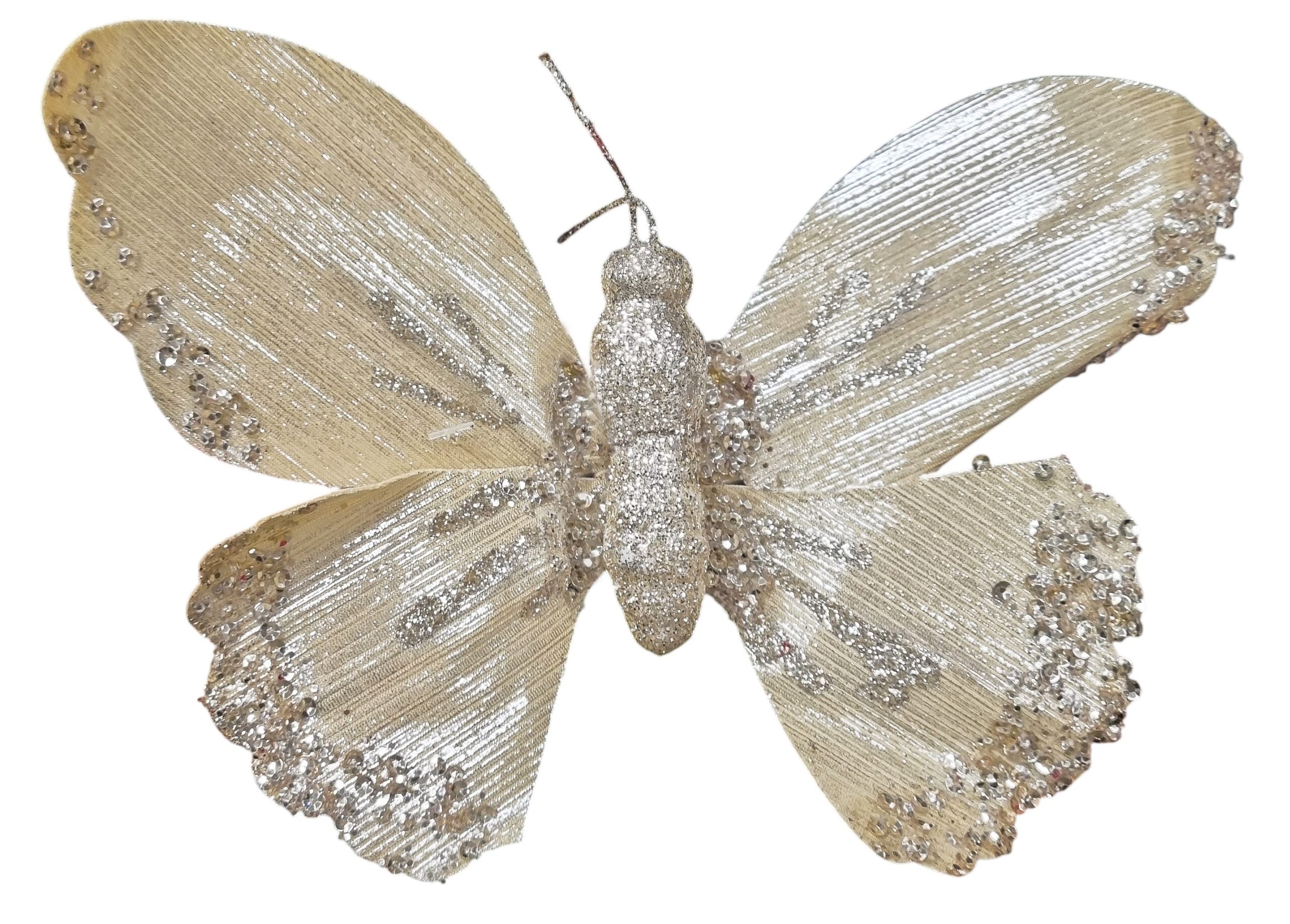 MOTYL BROKATOWY 23cm 259153-4 CHOINKA OZDOBA STROIK NA WESELE DEKORACJE